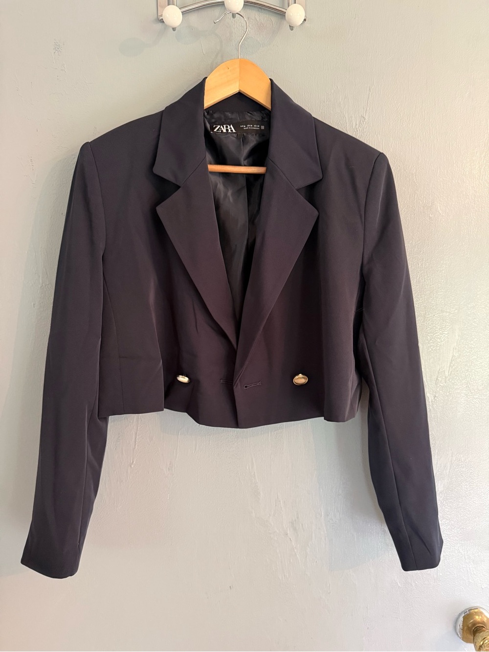 ZARA Navy Cropped Double-Button Blazer